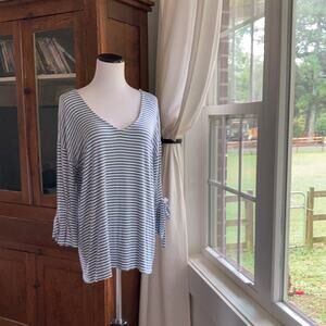 Coverstitch Blue & White Stretch Pullover, Size L